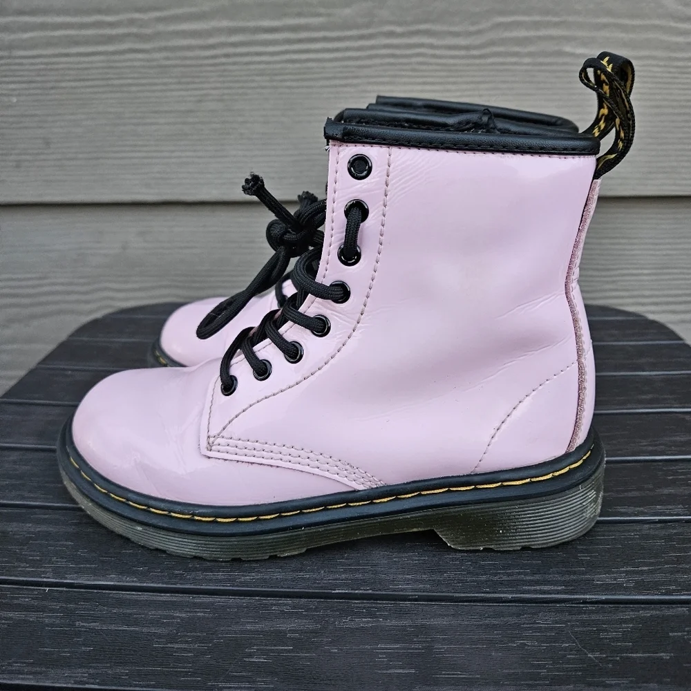 Doc Martens 1460 Pink Patent Leather Lace-Up Boots Side Zip Youth Kids Size 12